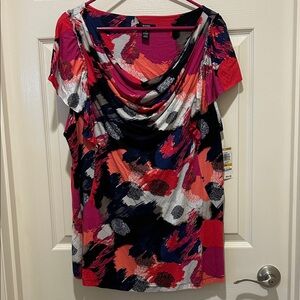 Alfani Woman Colorful Top Cowl Neck Pink Coral Purple Ruffled Flutter Sleeves 3X